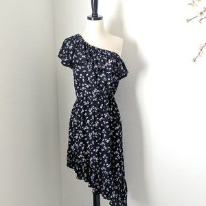 LEITH Flower Print One Shoulder Ruffle Dress Small